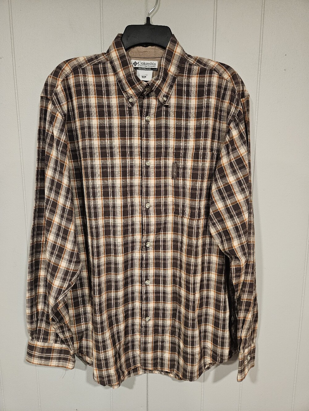 Columbia Sportswear Men Medium Brown Plaid Long Sleeve Button Front Casual Shirt